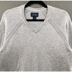 Lucky Brand Mens Raglan Cotton Silk Pullover Sweater Gray Oatmeal V Neck Large